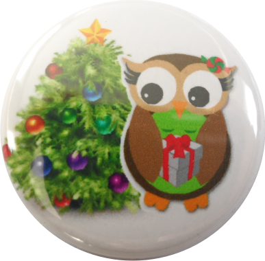 Button Eule mit Christbaum Button Eule mit Christbaum